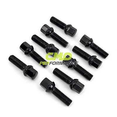 10X Ball Seat Wheel Lug Bolts 14X1.5 Studs 40mm Shank Length Black Euro • $15.95