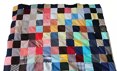 Vintage Twin Size Patchwork Quilt Appr. 88” X 55” Handmade Granny Tie Bed Quilt • $35