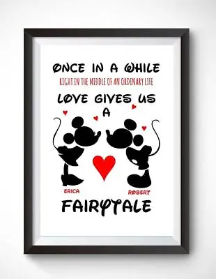 £2.89 • Buy Personalised Mickey & Minnie Couple Love A4 Print Present Valentines Wedding