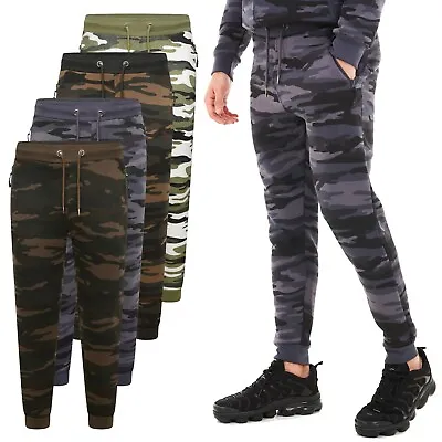 Mens Slim Fit Camouflage Jogging Bottoms Fleece Trousers Tracksuit Sweat Joggers • £14.99