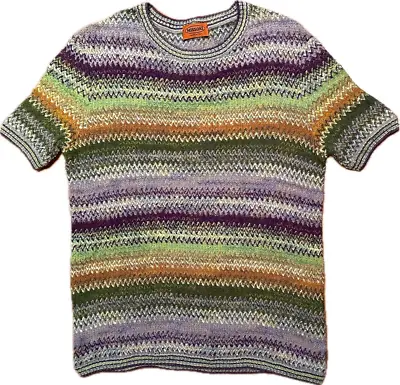 Missoni Men's Multicolor Chevron ZigZag Multi-Striped Wool Mohair Jumper T-Shirt • $179.99