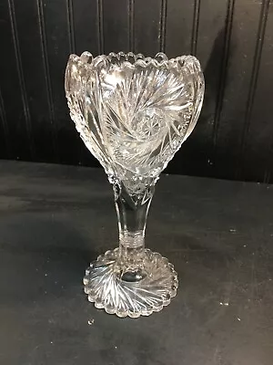 Star Of David Hand Cut Lead Crystal Vase Saw Tooth Edge Pinwheel 9in Vase Goblet • $31.49