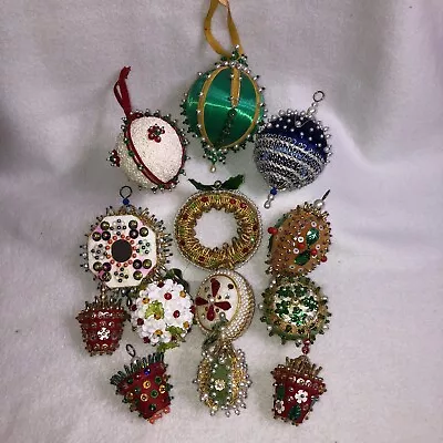 £47.68 • Buy Lot Of 13 Vintage Hand Made Beaded Satin Sequin Push Pin Christmas Ornaments