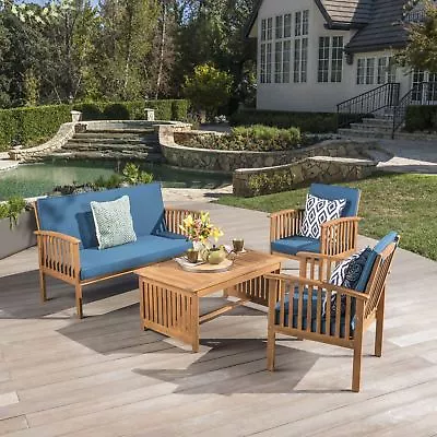 Cape Town Outdoor Acacia Wood Sofa Set With Water Resistant Cushions • $427.75