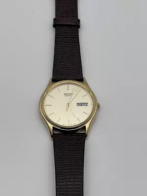 Vintage Seiko 5y23-8039 R1 Gold Champagne Tone Men’s Watch Leather Band  • $24.99