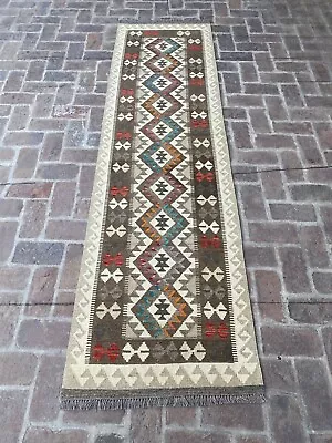 Handmade Afghan Flat Weave Kilim Hallway Runner Rug 295 CM X 82 CM KA# 30 • $475