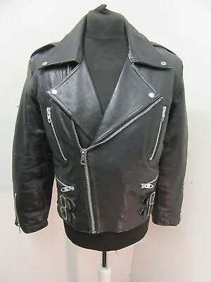 Vintage 70's Leather Perfecto Motorcycle Jacket Size S Lightning Zips • £99