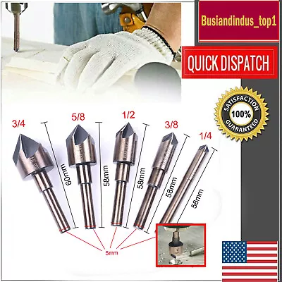  Countersink Drill Bit Set 5 Flutes End Mills Metal Chamfer Chamfering Cutter • $14.90