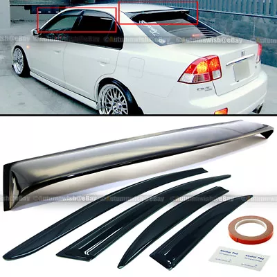 For 01-05 Civic 4DR Black Tint Mugen Style Wavy Window Visors + Rear Roof Visor • $62.99