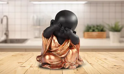 6 H See No Evil Little Buddhist Monk In Golden And Black Statue Figurine Room De • $27.41