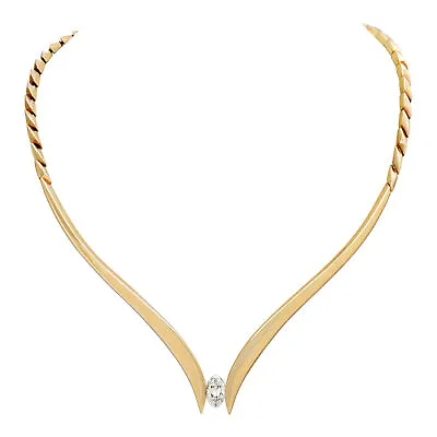 Designer Jose Hess Solitaire Marquise Diamond Necklace In 14k Yellow Gold • $12324