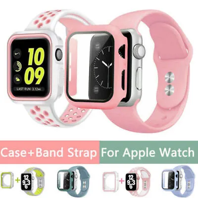 $11.99 • Buy For Apple Watch IWatch 8 7 6 SE 5 4 3 2 Silicone Watch Strap Band + Case Cover