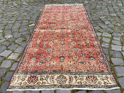 Turkish Runner Rug Wool Rug Area Rug Vintage Rug Oushak Rug Orange Rug  3 X 7 Ft • $421.52