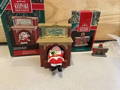 Hallmark Lot 1990 Warm Memories Fireplace Miniature Ornament & Welcome Santa • $15.99