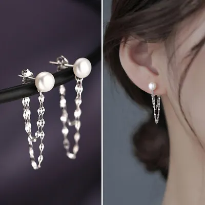 925 Silver Pearl Chain Tassel Earrings Ear Stud Drop Dangle Women's Jewelry 2023 • $1.53