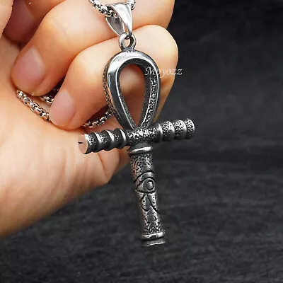 Mens Egyptian Ankh Cross Eye Of Horus Pendant Necklace Stainless Steel Gift • $10.99