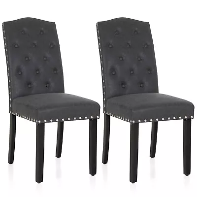 Tufted Dining Chairs Set Of 2 Parson Chair Armless Kitchen Room Leather Backrest • $199.99