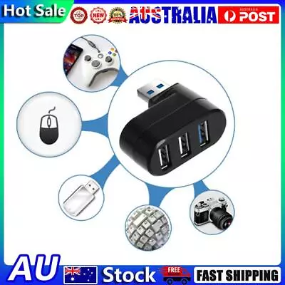 Mini Rotatable 3 Port USB Hub U Disk Reader Splitter For PC (USB 3.0 Black) • $9.28