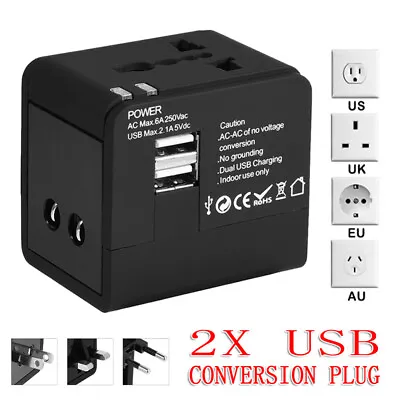 $15.03 • Buy Universal International Travel Adapter 2 USB Power Plug Charger Converter Socket