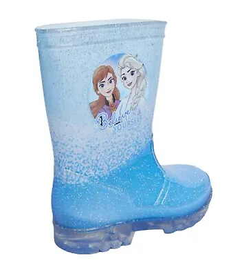 Girls Frozen 2 Anna Elsa Glitter Wellies Rain Wellington Boots Uk Size 5-10 • £13.45