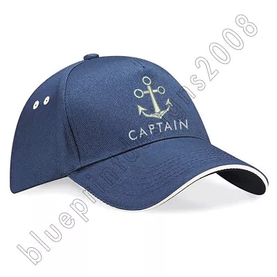 Unisex Peaked Skipper Sailors Navy Captain Boating Hat Adult Cap Embroidered Cap • £12.95