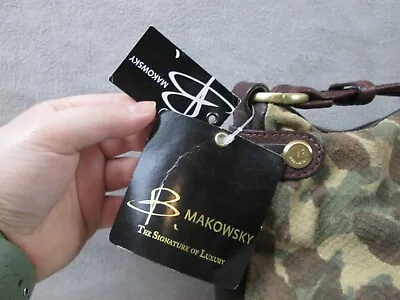 B Makowsky Crossbody Purse Camo Green Brown Leather Shoulder Bag Zip Messenger • $49.99