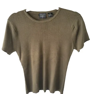 B.MOSS Tailor Short Sleeve Sweater Olive Green Size Med Crew Neck VTG Tight Knit • $13.19