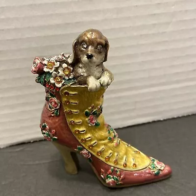 Adorable Shoe Trinket Box Victorian Style Bejewelled With Dog Gorgeous • $75