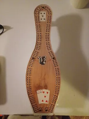 Vintage Bowling Pin Shapped Cribbage Board With 6 Brass Pegs • $33.33