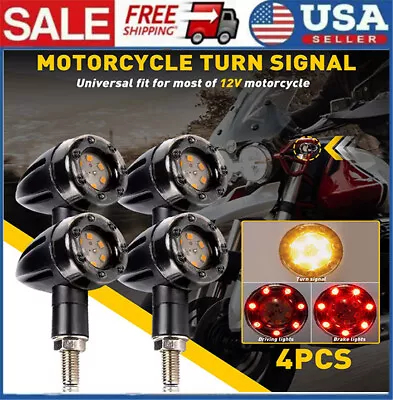 Motorcycle Black LED Bullet Brake Blinker Turn Signal Tail Light Red + Amber 12V • $13.99