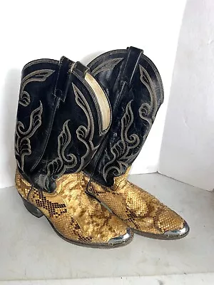 Vintage Dan Post Black Snake Skin Metal Toe Size 7 Cowboy Boots Made Is USA • $150