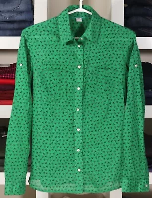 S.Oliver Long Sleeve Button Up Collared Shirt Women's Sz 4 Green Black Cherries • $21.12