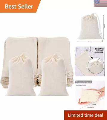 50 Pack Muslin Bags - Cotton Drawstring Bags - Reusable Sachet Bag - 4x6 Inch • $29.99