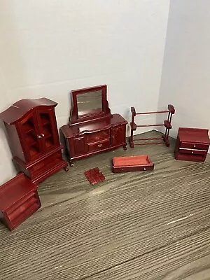 Miniature Wood Doll House Bedroom Living Room Furniture Mini 5 Piece Set 1:12 • $22.50