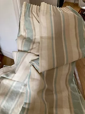 Laura Ashley Awning Stripe Duck Egg Blue Lined Curtains 42” W 70” Drop • £35