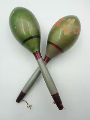 2 Hand Carved Maracas 12.5  Wood Percussion Hand Shaker Musical Instrument • $11.99