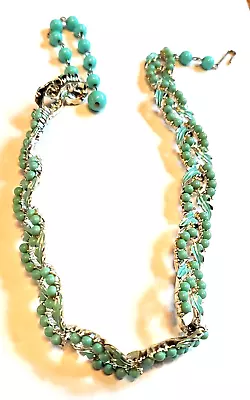 CORO Vtg Seafoam Green Bead & Enamel Choker Necklace 12-14 Inch On Silver-tone • $15.99