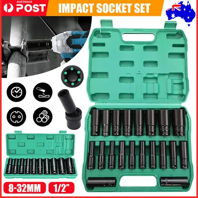 20/35PCS 1/2  Drive Deep Impact Socket Set Heavy Duty Metric Garage Tool 8-32MM • $45.99