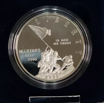 2005 Marine Corps 230th Anniversary Silver Proof Dollar In Box With COA • $17.50