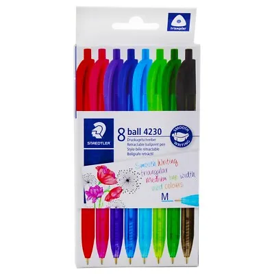 Staedtler Smooth Writing Retractable Ballpoint Pens 8 In Pack Assorted Colours • £3.99