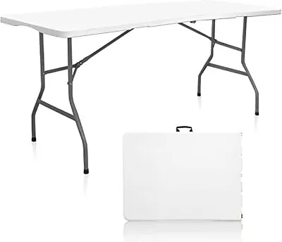 Bifolding Table 4 Ft Plastic Portable Tables For Dining Parties Card Picnic Camp • $77.53