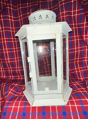 Decorative White Metal Lantern With Opening Door And Holder • $9