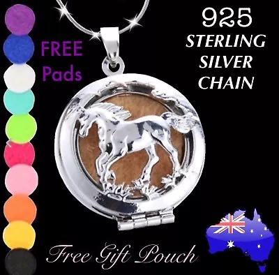 $12.50 • Buy Horse Essential Oil Aroma Diffuser Locket 925 Sterling Silver Chain Necklace New