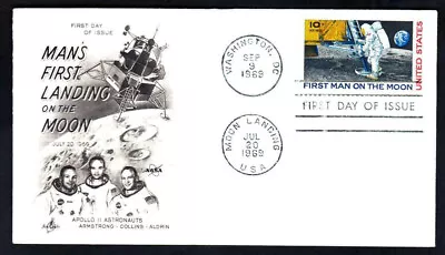 FIRST MAN ON THE MOON Stamp C76 FDC Artcraft Space Cover C3740D • $3.95