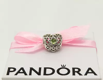 A57.  Pandora August Peridot Signature Heart Birthstone Charm S925 ALE • £8