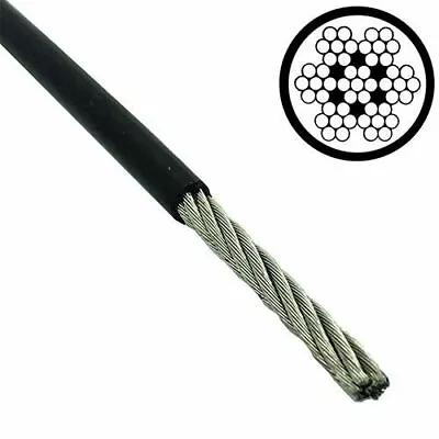£2.05 • Buy 4mm - 6mm 7x7 Galvanised Steel Wire Rope BLACK PVC Coated MULTIPLE LENGTHS