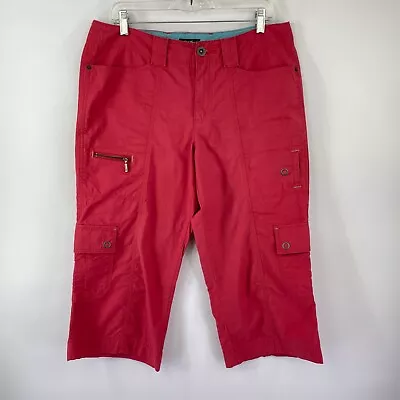 Eddie Bauer Mercer Fit Cargo Pants Women Petite 12 Red Pockets Capri Stretch • $12.99