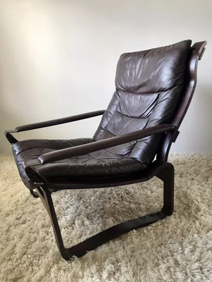 $1200 • Buy RARE PAIR Mid Century INGMAR RELLING Leather Armchairs WESTNOFA Excellent Design