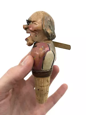 Vintage ANRI Mechanical MOVING JAW Bottle Stopper WOOD CARVED Puppet BARWARE 50s • $31.50