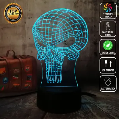 PUNISHER MARVEL AVENGERS 3D Acrylic LED 7 Colour Night Light Touch Table Lamp • $22.47